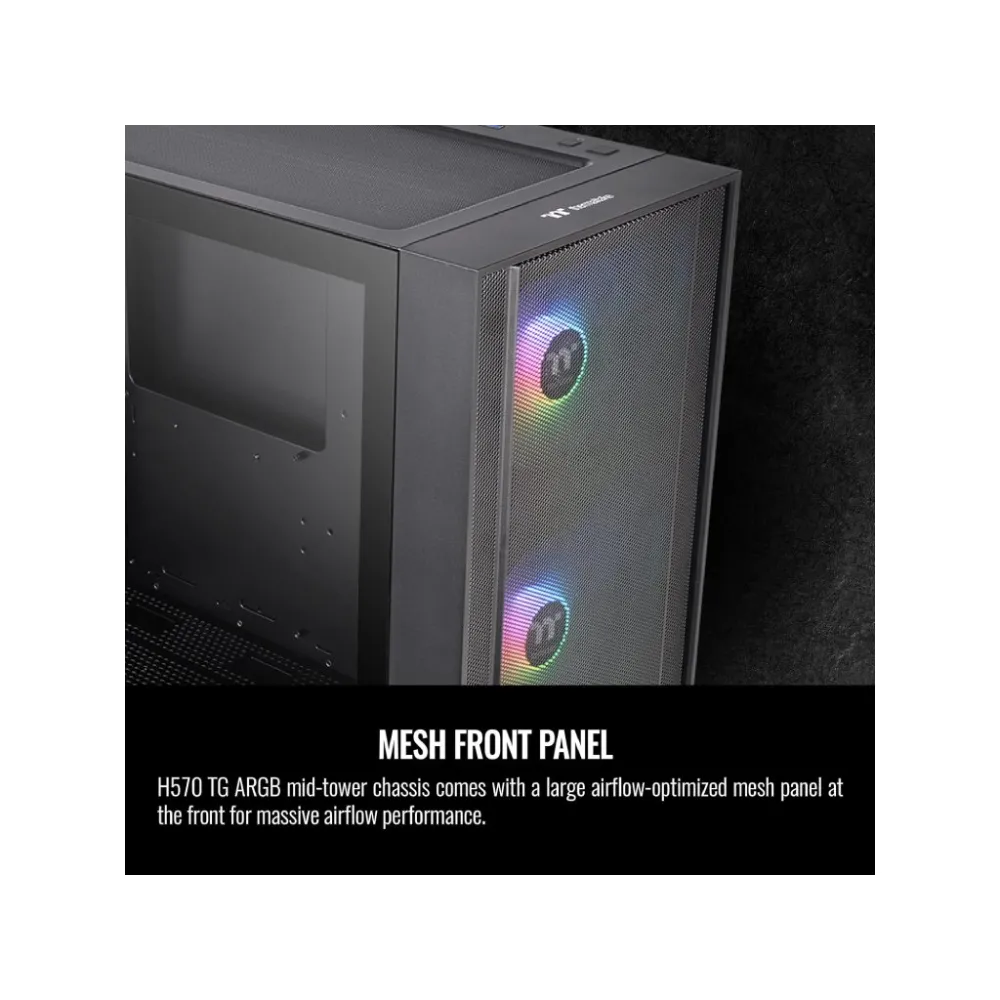 THERMALTAKE H570 TG ARGB Mid Tower, Tempered Glass/Mesh Front Panel/120mm ARGB Lite Fan*3/USB 3.0*2