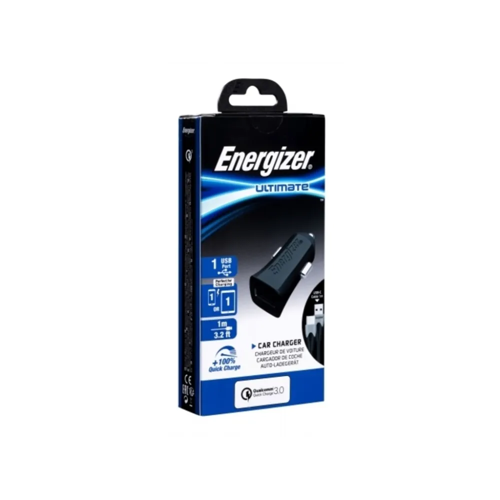 Energizer Ultimate Car Charger Quick 1USB+Cable USB-C, Black