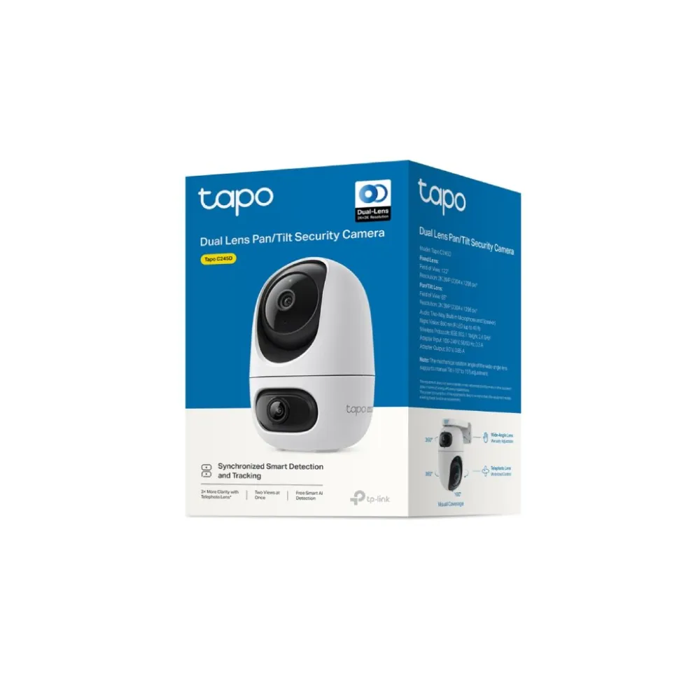TP-LINK TAPO C245D 2K Dual Lens Pan/Tilt Security Camera, Smart Dual AI Detection