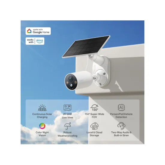 TP-LINK TAPO C425 KIT Solar-Powered Security Camera Kit, 2K QHD, 4MP, Free AI Detection, IP66