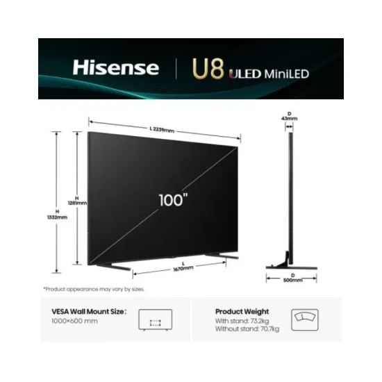 100 inča 100U8Q ULED Mini-LED 4K UHD Smart TV
