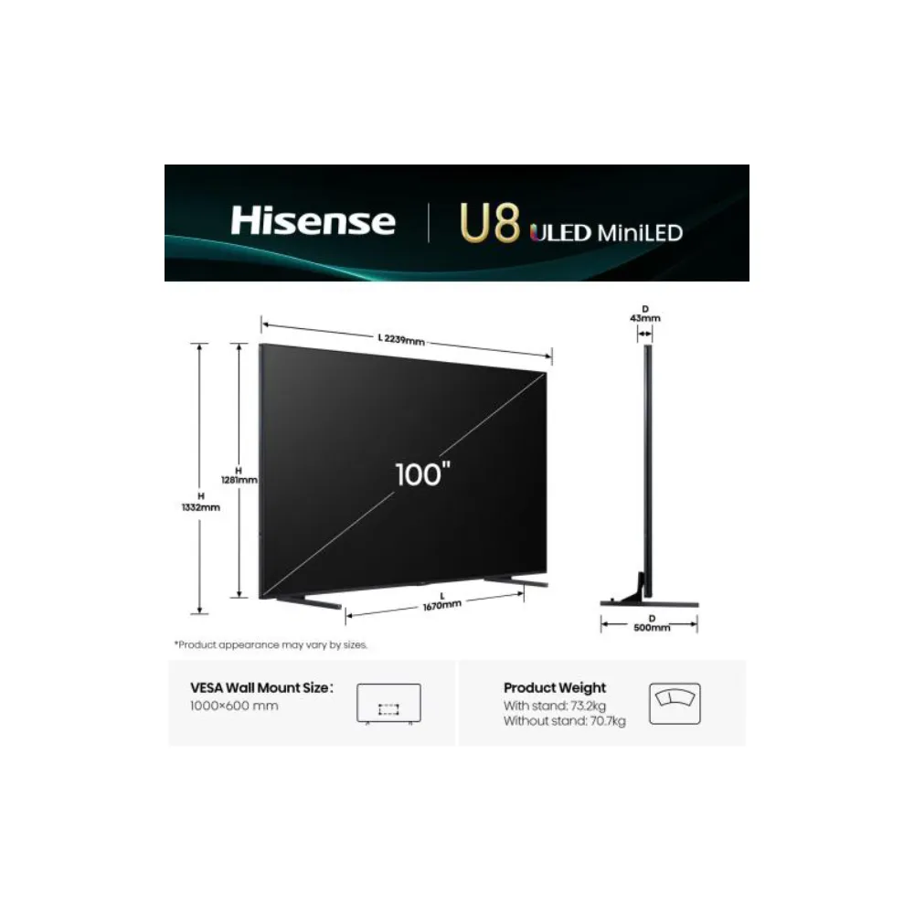 100 inča 100U8Q ULED Mini-LED 4K UHD Smart TV