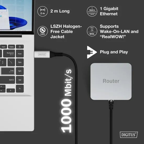 Digitus Kabl USB-A - RJ45 CAT6A S-FTP, 1Gbps, 2m