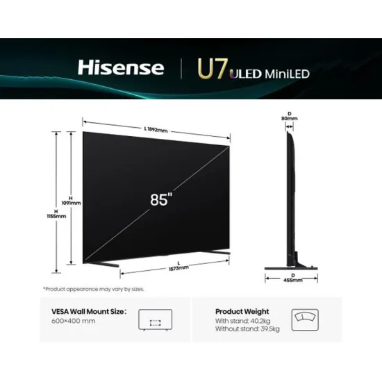 85 inča 85U7Q ULED Mini-LED 4K UHD Smart TV