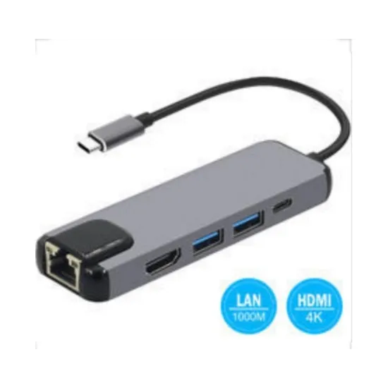 Adapter-konvertor TIP-C na HDMI + 2xUSB 3.0 + TIP C + RJ45