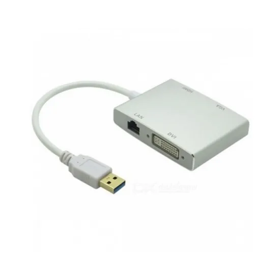 Adapter-konvertor USB 3.0 na HDMI + VGA+DVI + RJ45