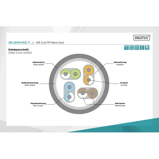 Digitus Kabl S-FTP patch CAT6A 1m zuti