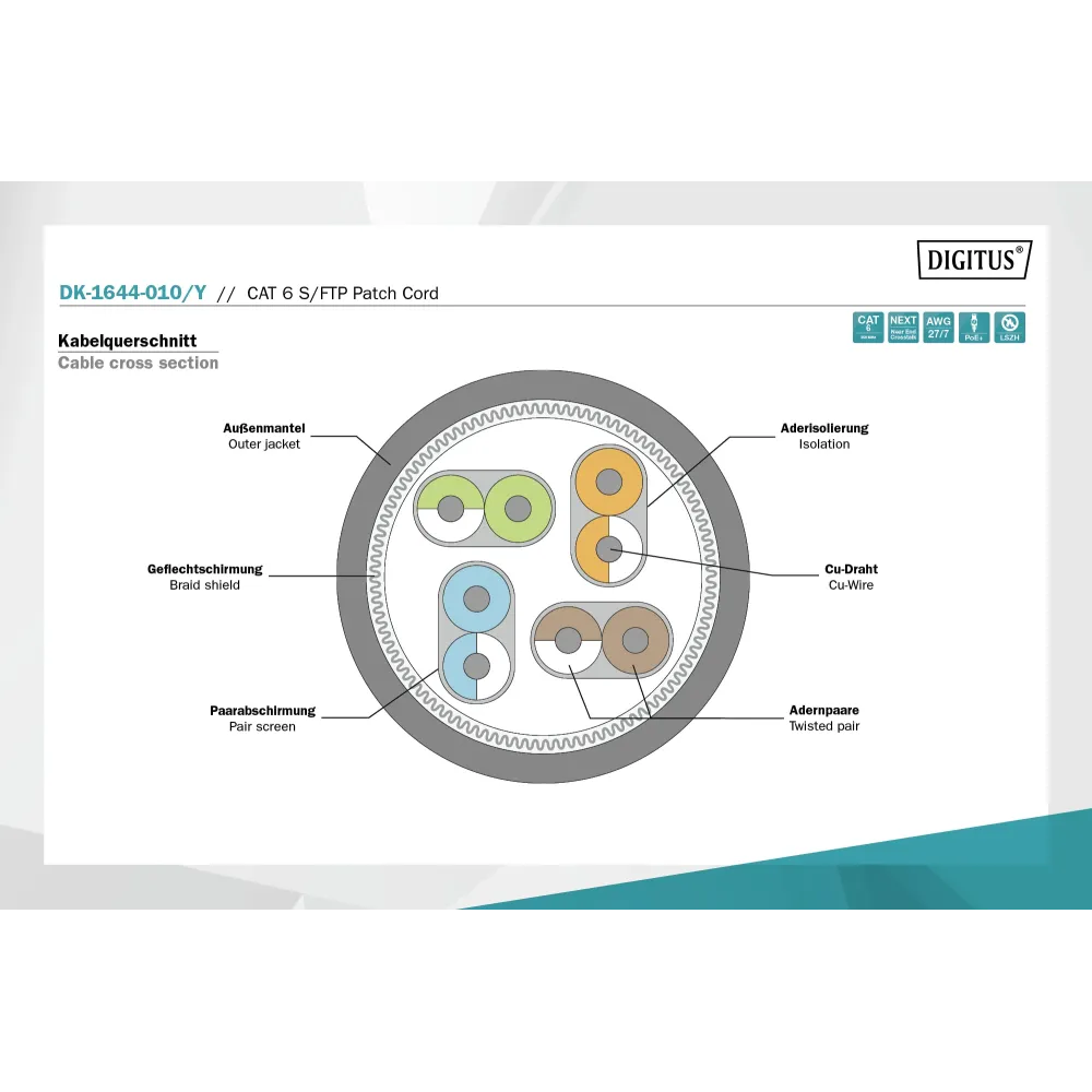 Digitus Kabl S-FTP patch CAT6A 1m zuti