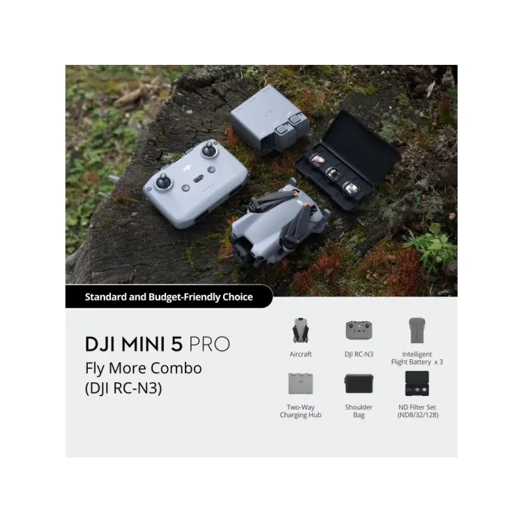 DJI Mini 5 Pro Fly More Combo (DJI RC-N3) 4K/60fps HDR, ActiveTrack 360, up to 36 min flight time,C0