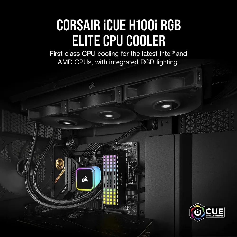 CORSAIR iCUE H100i RGB ELITE Liquid CPU Cooler, AF ELITE Series PWM fans, 240mm, 16 RGB LEDs