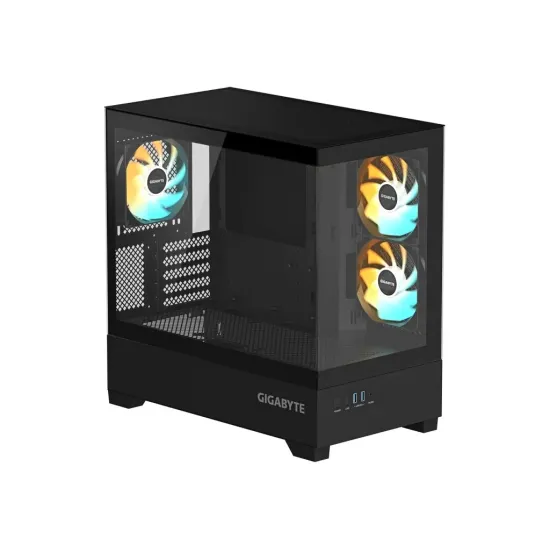 GIGABYTE C201 Panoramic Mid Tower PC Case(mini-ITX/m-ATX), Pre-installed 3 ARGB fans, USB*2, Black