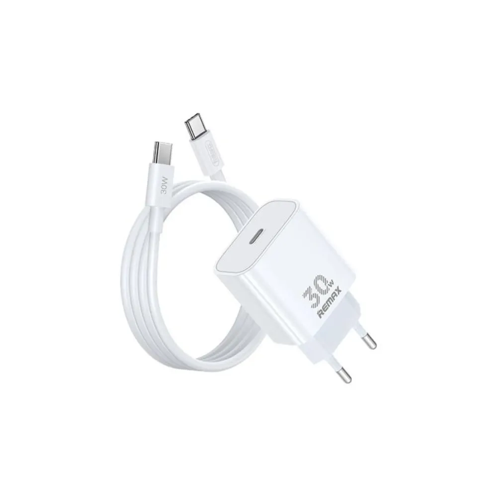 RP-U71 Strujni punjač GaN 30W USB-C i USB-C na USB-C 1m kabl beli