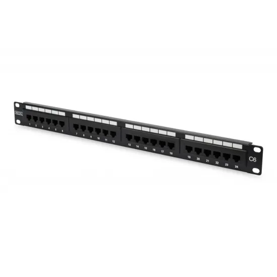 Digitus CAT 6 Patch Panel, 19 unshielded, 24-port RJ45 24-port RJ45, 8P8C, LSA, 1U, bl, 482x44x109 mm, bl