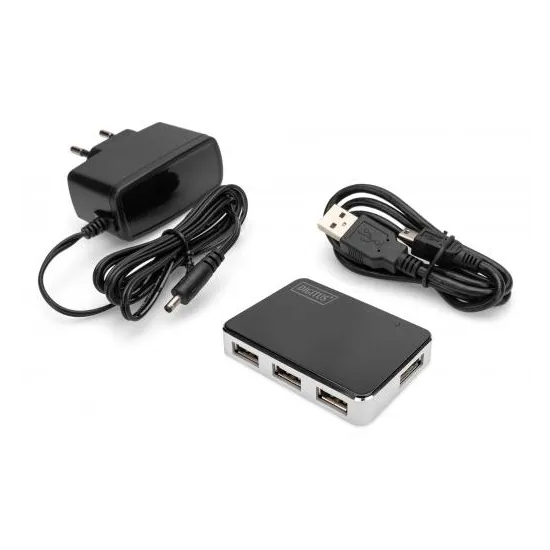 Digitus Adapter USB 2.0, 4-Port Hub, 4x USB A/F, 1x USB Bmini/F incl. USB A/M to mini5P cable