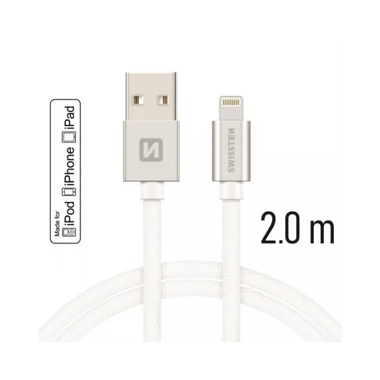 Swissten Data kabl Textile USB 2.0 typ A/Lightning 2m Silver