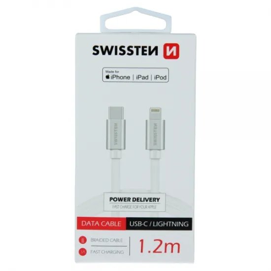 Swissten Data kabl Textile usb-c/lightning mfi textile 1.2m Silver