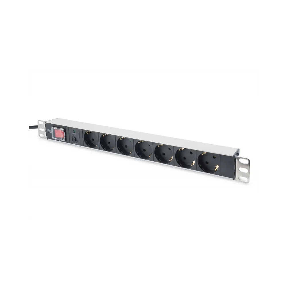 Digitus 1U Aluminum PDU, 19 rackmountable, 7x safety outlet 16A, 4000W, 250VAC 50/60Hz, overload protection