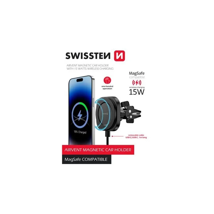 Swissten Magstick Car Holder With Wireless Charger 15W / 7,5W (MagSafe compatibile)