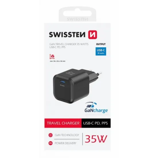 Swissten Travel charger 1x USB-C 35W PD black