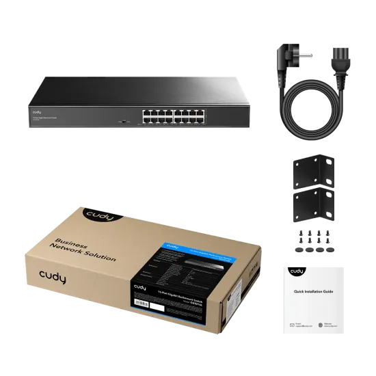 CUDY Switch GS1016L, 16x 10/100/1000Mbps RJ45 ports, unmanaged, plug-and-play, metal housing, rackmount