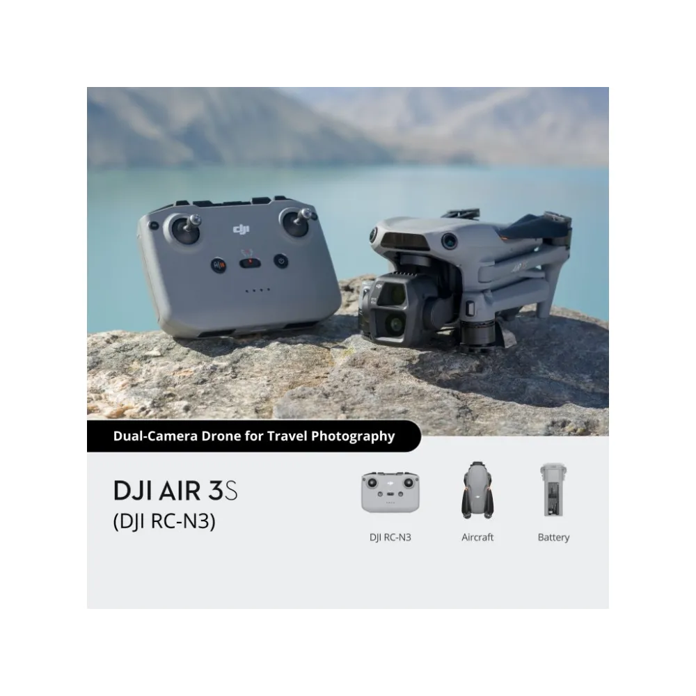 DJI AIR 3S + DJI RC-N3 , 4K/60fps HDR Video, 50 MP, 70mm Tele Camera, 45-Min Flight Time