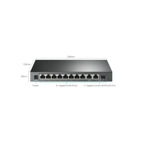 TP-LINK TL-SG1210MPE 10-Port Gigabit Easy Smart Switch with 8-Port PoE+, 123 W PoE budget