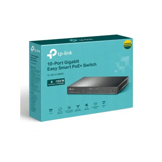 TP-LINK TL-SG1210MPE 10-Port Gigabit Easy Smart Switch with 8-Port PoE+, 123 W PoE budget