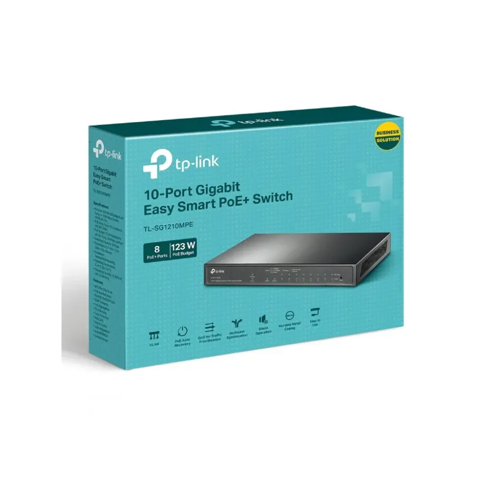 TP-LINK TL-SG1210MPE 10-Port Gigabit Easy Smart Switch with 8-Port PoE+, 123 W PoE budget