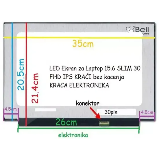 LCD PANEL 15.6" SLIM LED 30 PINS REZ. 1920X1080 IPS (NO BRACKETS KRAĆA ELEKTRONIKA) S156/1920X1080/30NBKE*6140*