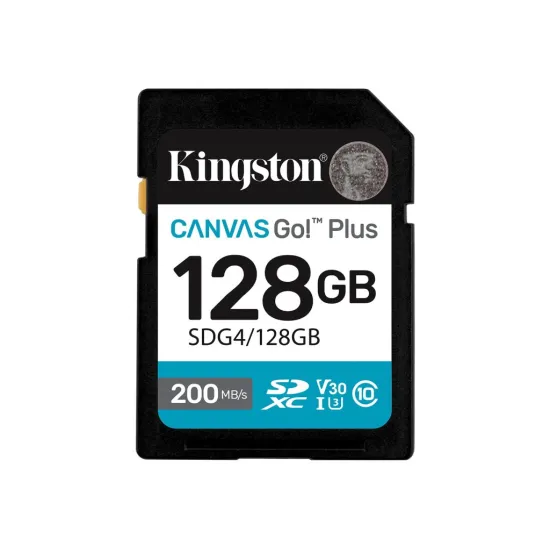 KINGSTON Canvas Go! Plus SD Memory Card 128GB, Class 10, UHS-I, U3, V30, up to 200 MB/s, 4K video