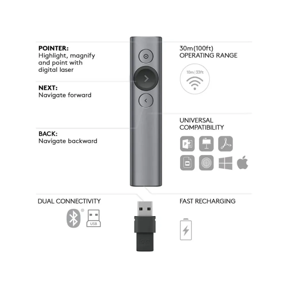 LOGITECH Spotlight Presentation Remote, Motion sensor, 3D accelerometer and Gyroscope
