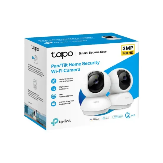 TP-LINK TAPO C210P2 Indoor 2K Pan/Tilt/Zoom Security Camera Set with Advanced Night Vision