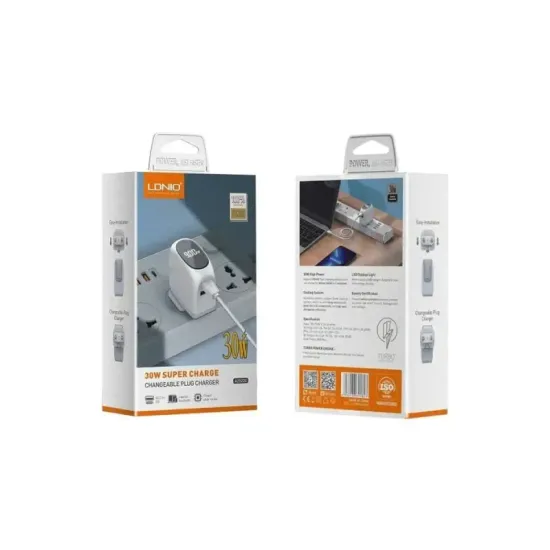 LDNIO A2522C 30W PD TIP C I USB QC + KABEL USB - LIGHTNING