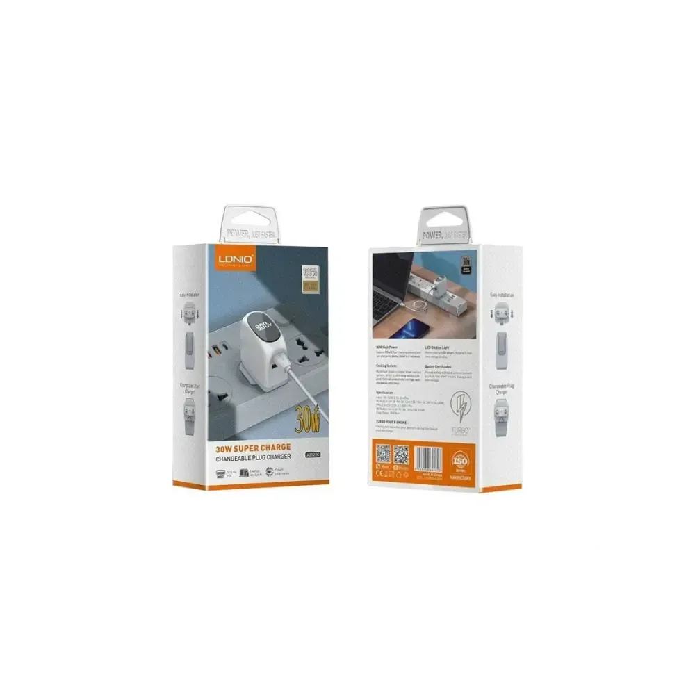 LDNIO A2522C 30W PD TIP C I USB QC + KABEL USB - LIGHTNING
