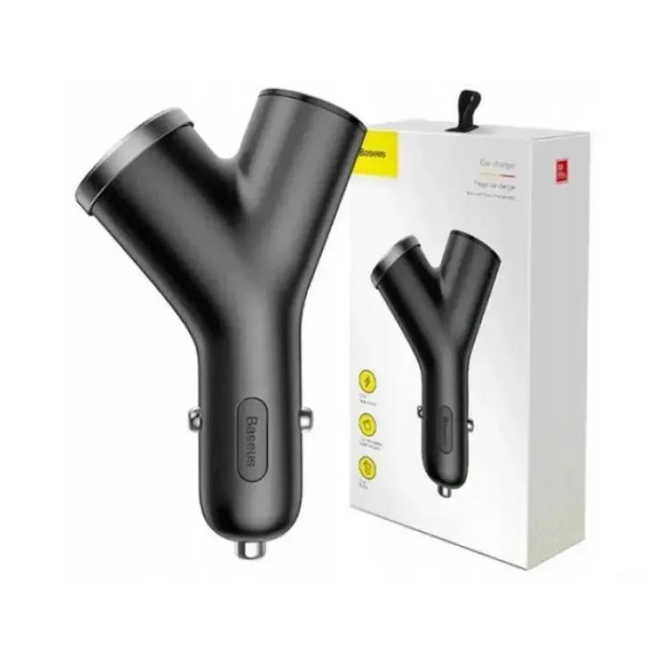 Baseus Auto punjac Y tipa s dvostrukim USB prikljuckom i upaljacem za cigarete