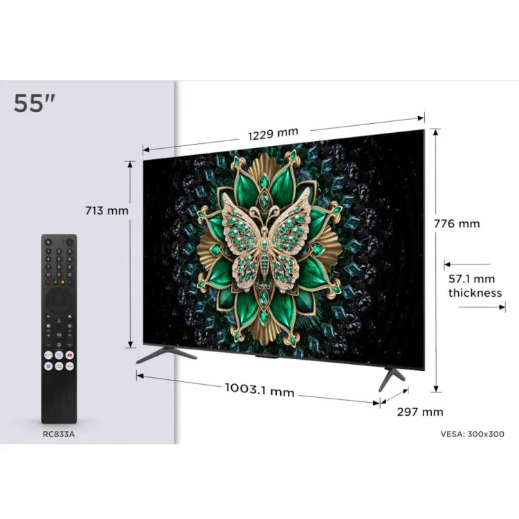 TCL 55C6K mini LED TV 55 ultra HD, Google TV smart, 512 Local Dimming Zones, 144Hz, Onkyo 2.1
