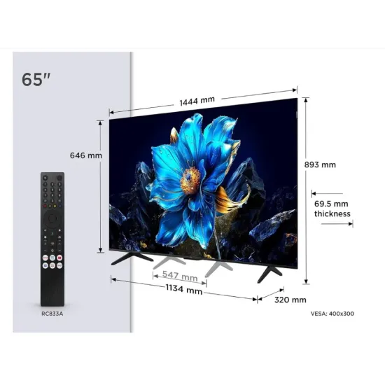 TCL 65P7K QLED TV 65 ultra HD, Google TV smart, AiPQ processor, Dolby Atmos,slim dizajn(bez okvira)