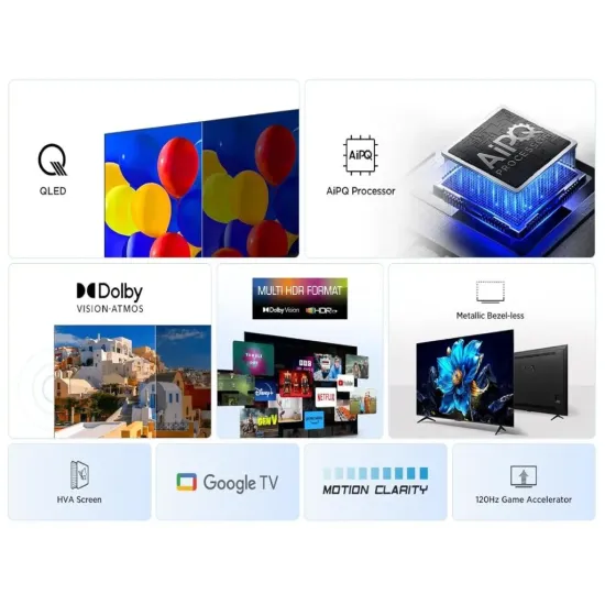TCL 65P7K QLED TV 65 ultra HD, Google TV smart, AiPQ processor, Dolby Atmos,slim dizajn(bez okvira)