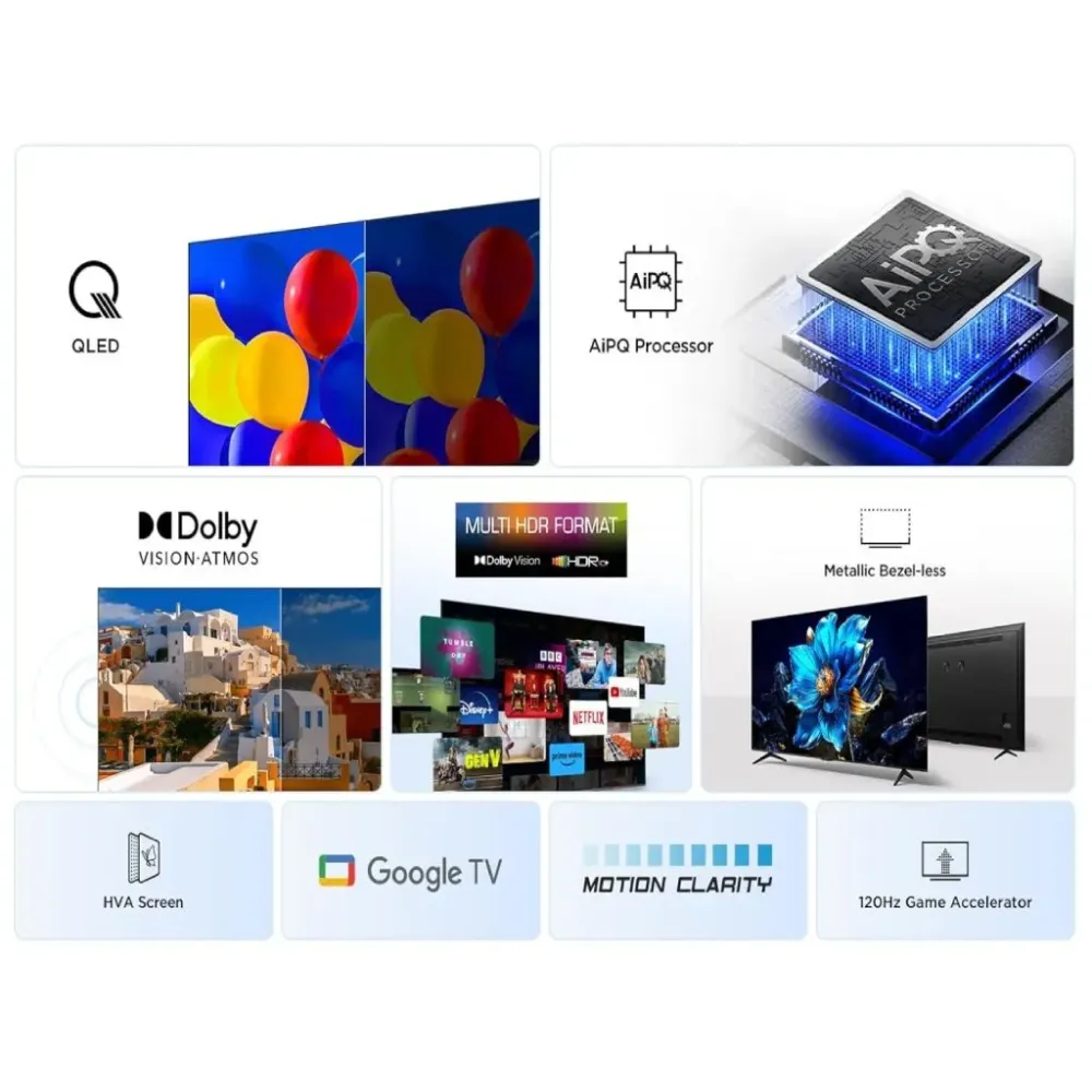 TCL 65P7K QLED TV 65 ultra HD, Google TV smart, AiPQ processor, Dolby Atmos,slim dizajn(bez okvira)