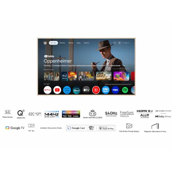 TCL 55A300W NXTFRAME QLED TV 55 , Google TV smart, Panel refresh 120 Hz, AIPQ Processor