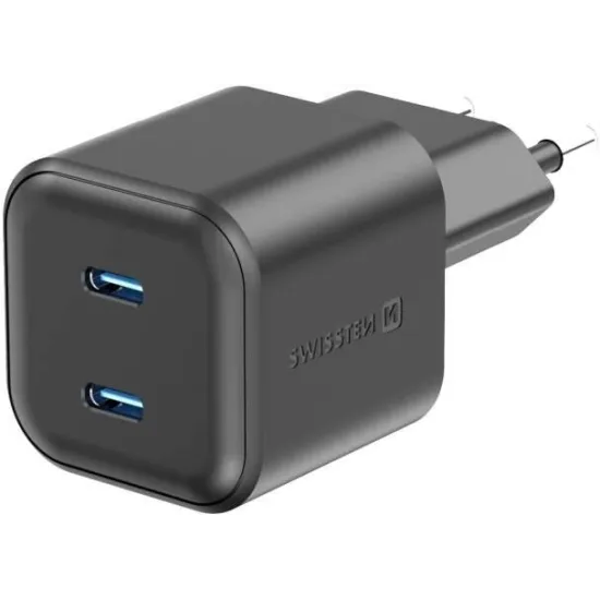 Swissten Travel Charger GaN 2x USB-C 20W PD Black