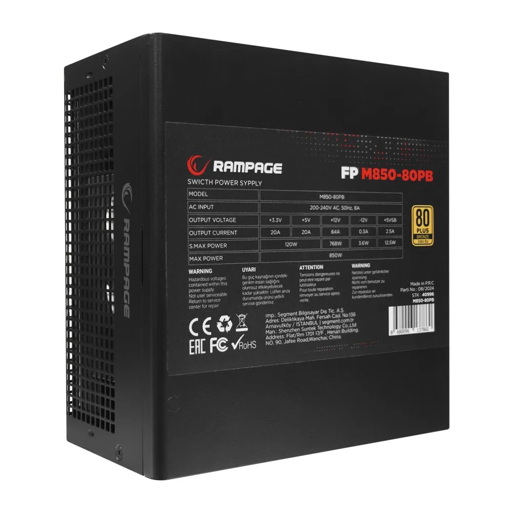 Rampage Napajanje M850-80PB 850W 80+ Bronze Full Modular