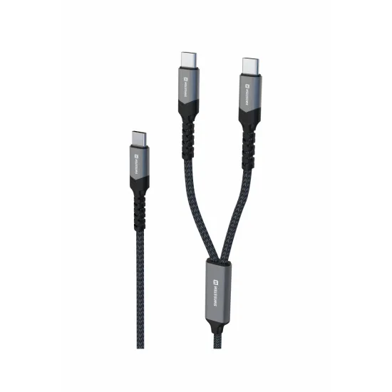 Swissten Kabl 2in1 100W USB-C/ 2x USB-C 1.5m Black