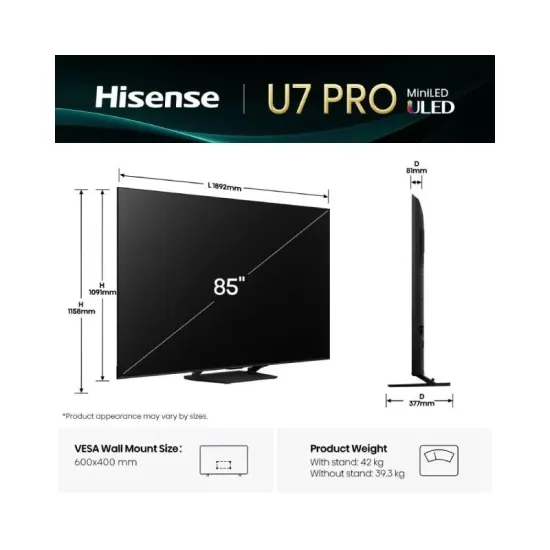 85 inča 85U7Q PRO ULED Mini-LED 4K UHD Smart TV