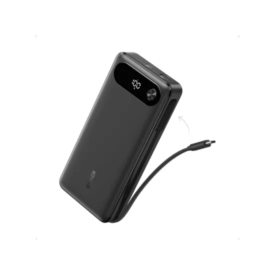 20000mAh, 87W, sa ugrađenim USB-C kablom na izvlačenje, Power Bank crni