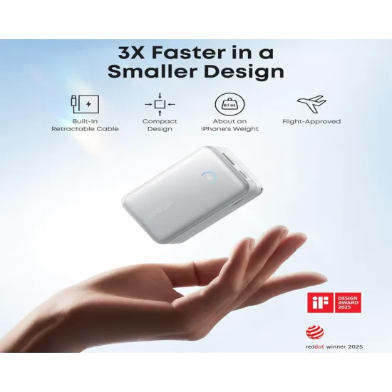 Nano 10000mAh, 45W, sa ugrađenim USB-C kablom na izvlačenje, Power Bank beli
