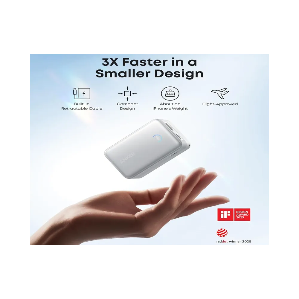 Nano 10000mAh, 45W, sa ugrađenim USB-C kablom na izvlačenje, Power Bank beli