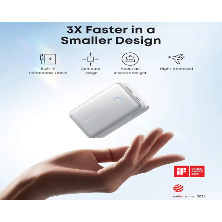 Nano 10000mAh, 45W, sa ugrađenim USB-C kablom na izvlačenje, Power Bank beli