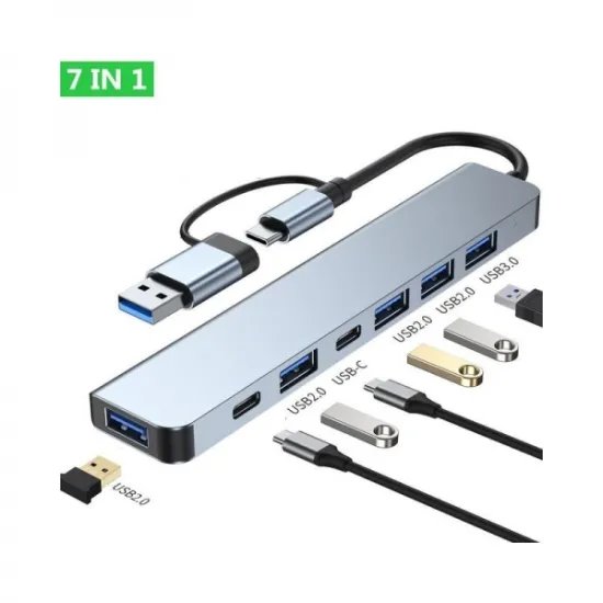E-GREEN Adapter 7 in 1 USB 3.0/USB 3.1 tip C (M) - USB 3.0 + 2x Tip C