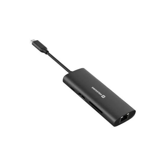 Swissten USB-C HUB 8-IN-1 (USB-C 100W, HDMI 4K, LAN RJ45, 2x USB-A, 1x USB-C 5GBps, SD, MICRO SD) ALUMINIUM